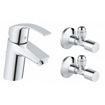 Baterie lavoar Grohe Eurosmart monocomanda 1/2″ cu doi robineti de colt