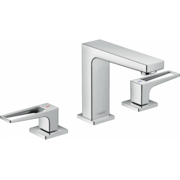 Baterie lavoar Hansgrohe Metropol 110 din 3 elemente, ventil push-open cu levier decupat