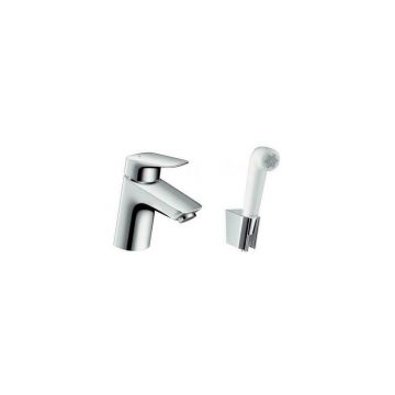 Baterie lavoar Hansgrohe Logis cu dus igienic crom - alb