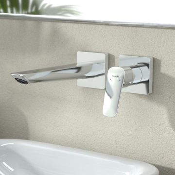 Baterie lavoar Hansgrohe Logis Fine, 1/2'', montare pe perete, si pipa 205 mm, necesita corp ingropat, crom - 71256000