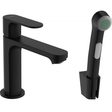 Baterie lavoar Hansgrohe Rebris S 110 EcoSmart cu dus tip bideu pentru igiena intima fara ventil negru mat