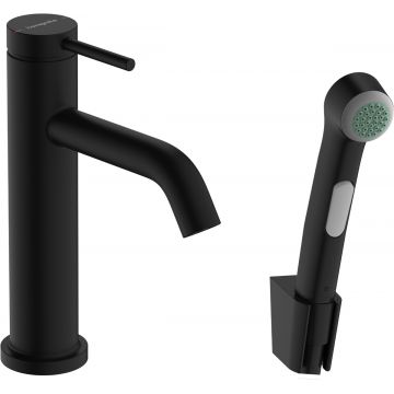 Baterie lavoar Hansgrohe Tecturis S 110 EcoSmart+ cu dus tip bideu pentru igiena intima fara ventil negru mat