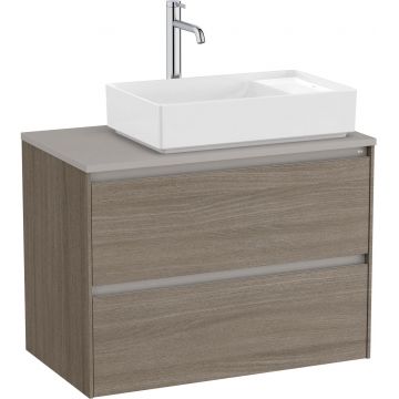 Dulap baza Roca Ona cu doua sertare 80cm pentru lavoar pe blat dreapta ulm inchis