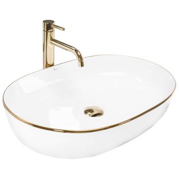 Lavoar ceramic pentru blat Rea CLEO White Gold Edge