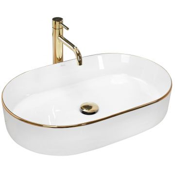 Lavoar ceramic pentru blat Rea Nadia White Gold Edge