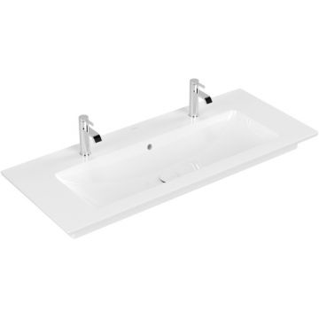 Lavoar dublu Villeroy&Boch Venticello CeramicPlus 120cm cu preaplin montare pe mobilier alb Alpin