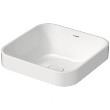 Lavoar tip bol Duravit Happy D.2 Plus 40x40cm WonderGliss cu capac ceramic pentru ventil inclus alb