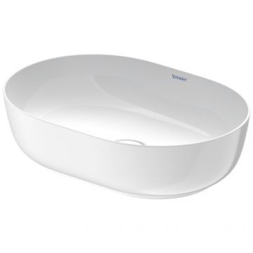 Lavoar tip bol Duravit Luv 50x35cm fara orificiu baterie fara preaplin montare pe blat WonderGliss include capac ceramic alb