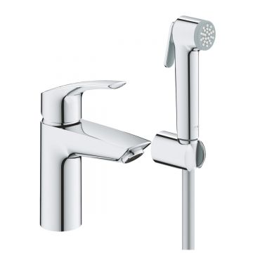 Set baterie lavoar Grohe Eurosmart S, 3/8'', monocomanda, set dus igienic, 1 jet, crom - 23124003