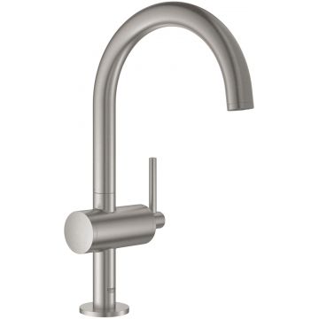 Baterie lavoar Grohe Atrio L cu pipa inalta ventil click-clack supersteel