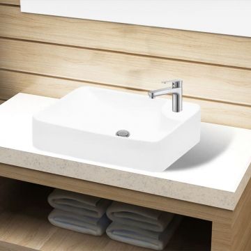 Bazin chiuvetă de baie din ceramică cu gaură pentru robinet alb