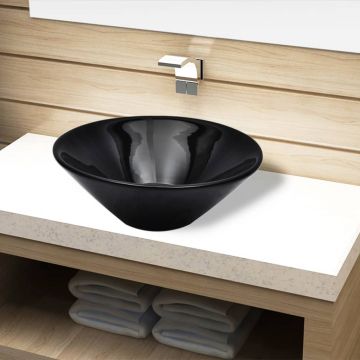 Chiuvetă ceramică pentru baie rotundă neagră