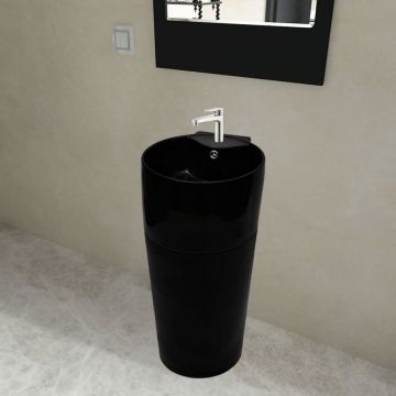 Chiuvetă ceramică verticală rotundă baie bazin/Gaură scurgere negru