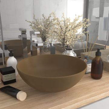 Chiuvetă de baie crem mat ceramică rotund