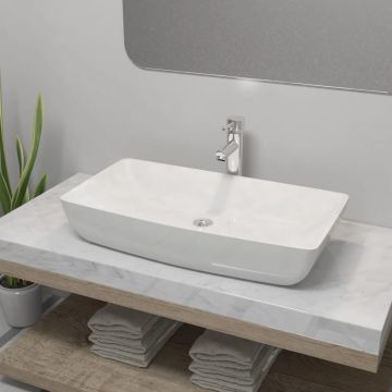 Chiuvetă de baie cu robinet mixer ceramică dreptunghiular alb