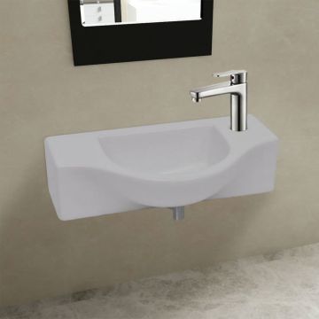 Chiuvetă de baie din ceramică gaură pentru robinet și preaplin alb