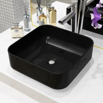 Chiuvetă de baie din ceramică pătrată negru 38x38x135 cm