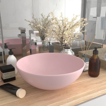 Chiuvetă de baie roz mat ceramică rotund