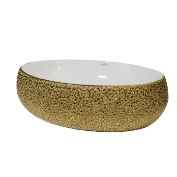 Lavoar oval Sanitop Goldie, montaj blat, ceramica, auriu, 48 x 34 x 16 cm