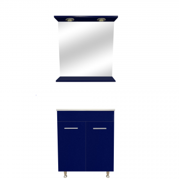 Set mobilier baie Florenta Sanitop, baza/lavoar/oglinda, albastru, 600 x 435 x 810 mm