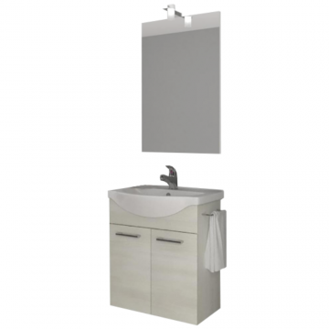 Set mobilier baie Savini Due Zaffiro Bianco, masca + lavoar + oglinda, alb si bej, 55 cm Set mobilier baie Savini Due Zaffiro Bianco, masca + lavoar + oglinda, alb si bej, 55 cm