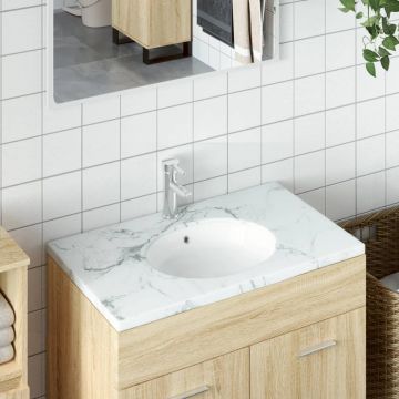 vidaXL Chiuvetă de baie albă 38,5x33,5x19 cm, ovală, ceramică