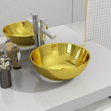 vidaXL Chiuvetă de baie, auriu, 28 x 10 cm, ceramică