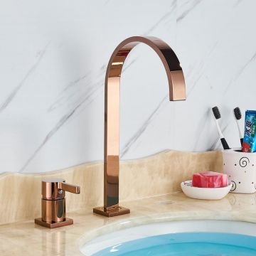 Baterie lavoar cu montare pe blat, cu monocomanda, rose gold, cod 1599
