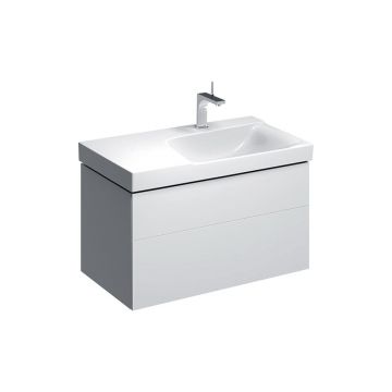 Dulap baza pentru lavoar cu blat suspendat sifon dreapta Geberit Xeno2 alb 2 sertare 88 cm