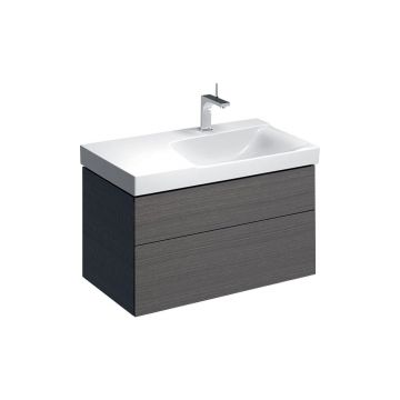 Dulap baza pentru lavoar cu blat suspendat sifon dreapta Geberit Xeno2 gri 2 sertare 88 cm