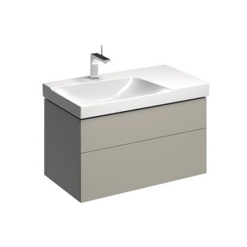 Dulap baza pentru lavoar cu blat suspendat sifon stanga Geberit Xeno2 greige 2 sertare 88 cm