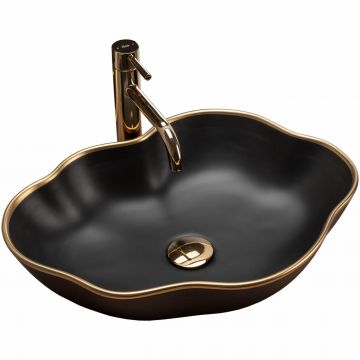 Lavoar negru/auriu pe blat Rea Pearl Gold Edge 51,5 cm