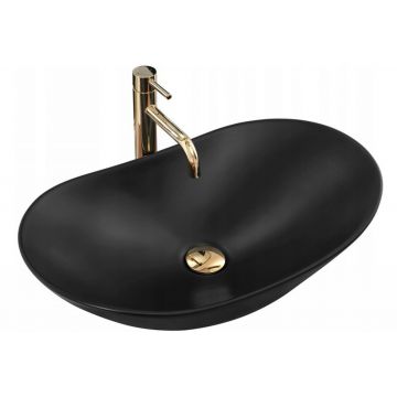 Lavoar negru mat pe blat Rea Royal 62 cm