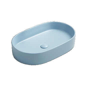 Lavoar oval pe blat albastru mat cu ventil inclus 52x30 cm
