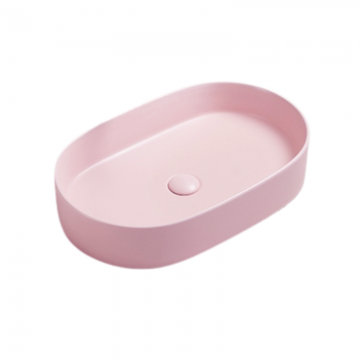 Lavoar oval pe blat roz mat cu ventil inclus 52x30 cm