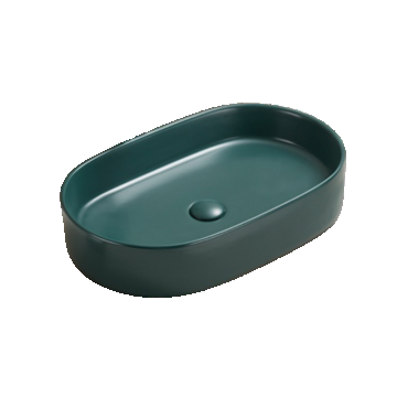Lavoar oval pe blat verde inchis mat cu ventil inclus 52x30 cm