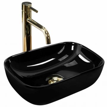 Lavoar pe blat Rea Belinda Mini dreptunghiular finisaj negru lucios 37 cm
