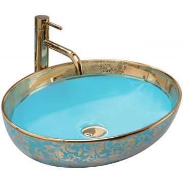 Lavoar pe blat Rea Margot oval 52 cm albastru-auriu