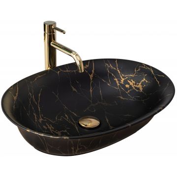 Lavoar pe blat Rea Roma 56 cm negru mat marmura