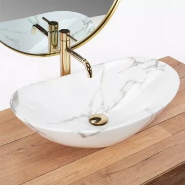 Lavoar pe blat Rea Royal oval finisaj marmura alb lucios 60 cm