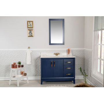Mobilier de baie cu lavoar si oglinda, albastru inchis