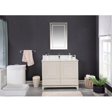 Mobilier de baie cu lavoar si oglinda, crem