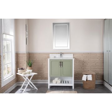 Mobilier de baie cu oglinda si lavoar, verde