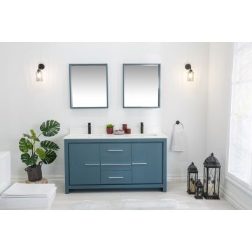 Mobilier de baie Superior cu lavoar si oglinda dubla, albastru