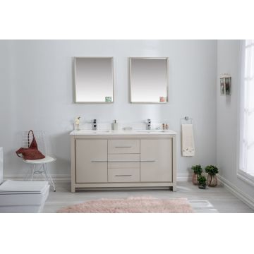 Mobilier de baie Superior cu lavoar si oglinda dubla, bej
