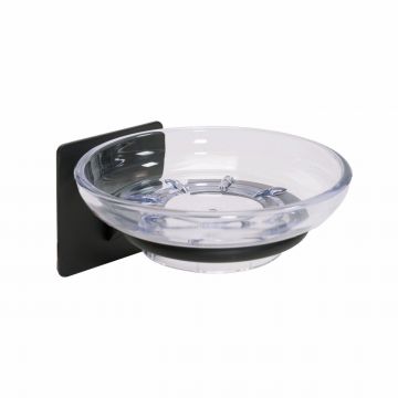 Savoniera Rea design rotund si finisaj negru - sticla transparenta