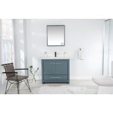 Set mobila de baie cu oglinda si lavoar, albastru