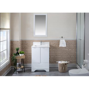 Set mobilier de baie 2 piese, cu oglinda si lavoar, alb
