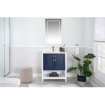 Set mobilier de baie 2 piese, cu oglinda si lavoar, albastru inchis