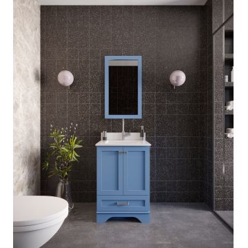 Set mobilier de baie 2 piese, cu oglinda si lavoar, albastru